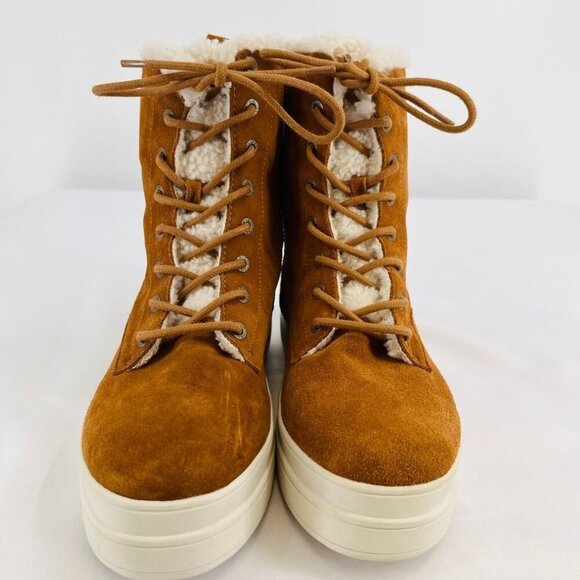 J/Slides Torrie Womens Ankle Boots Size 10 M Suede Faux Fur Lined Brown Tie Zip - Picture 2 of 16